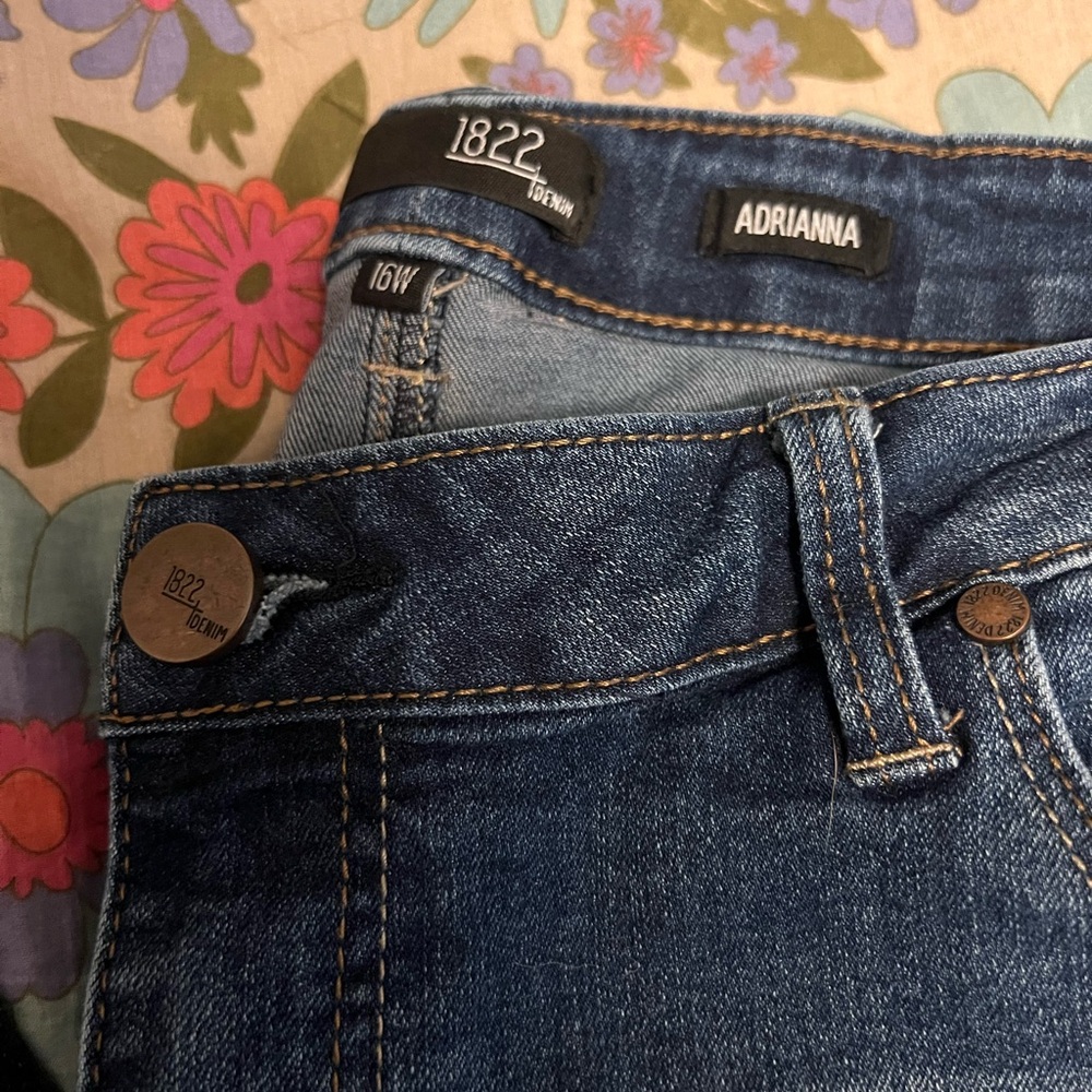 1822 Denim Dark Blue Slim Jeans soft stretch denim distressed style plus 16W - Picture 2 of 7